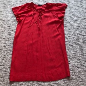 Madewell Red Dress with lattice tie.